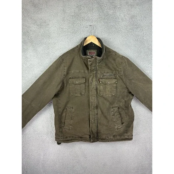 Levi's Jacket Mens XL Olive Canvas Field Utility Quilted Lined Stand Collar Mens